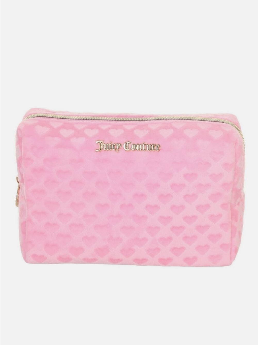 Juicy Couture Plush Pink Heart Makeup Case with Gold Logo